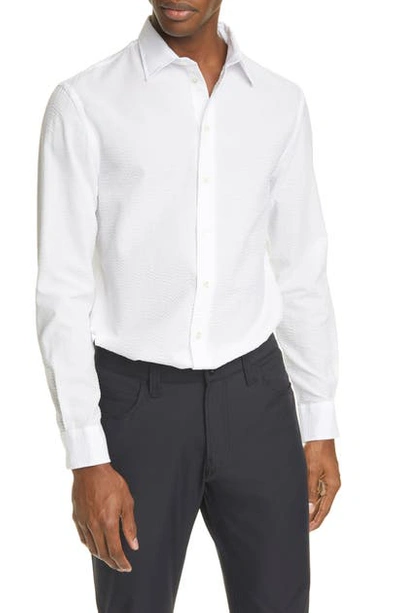 Shop Emporio Armani Slim Fit Seersucker Button-up Shirt In White