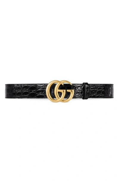 Shop Gucci Gg Marmont Genuine Crocodile Belt In Black