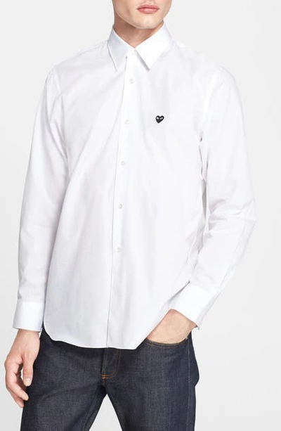 Shop Comme Des Garçons Play Woven Shirt With Heart Applique In White