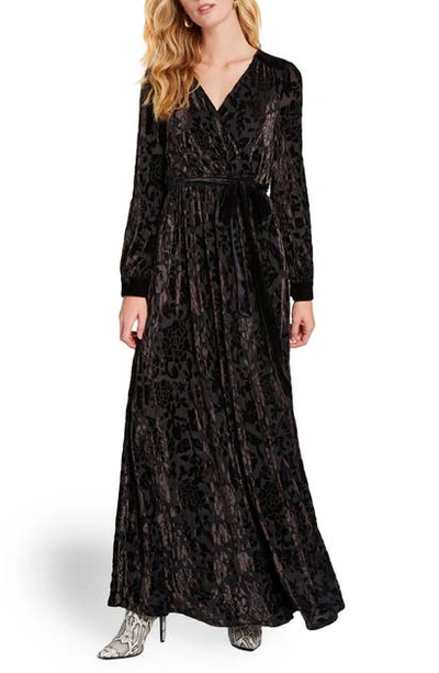 Shop Modcloth Long Sleeve Burnout Velvet Maxi Dress In Black