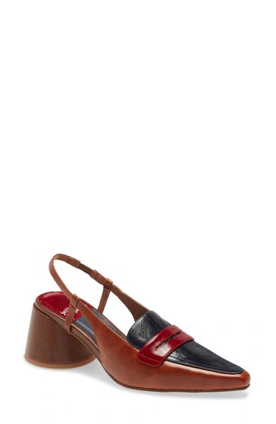 Shop Jeffrey Campbell Ferway Slingback Loafer Pump In Red/ Navy/ Tan Leather