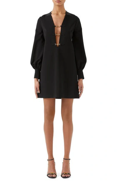 Shop Gucci Interlocking-g Horsebit Long Sleeve Compact Stretch Jersey Minidress In Black