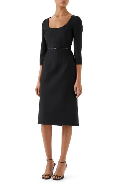 Shop Gucci Square-g Buckle Silk & Wool Cady Crepe Dress In Black