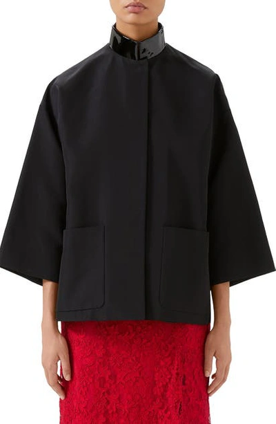 Shop Gucci Leather Collar Oversize Swing Jacket In 1000 Black