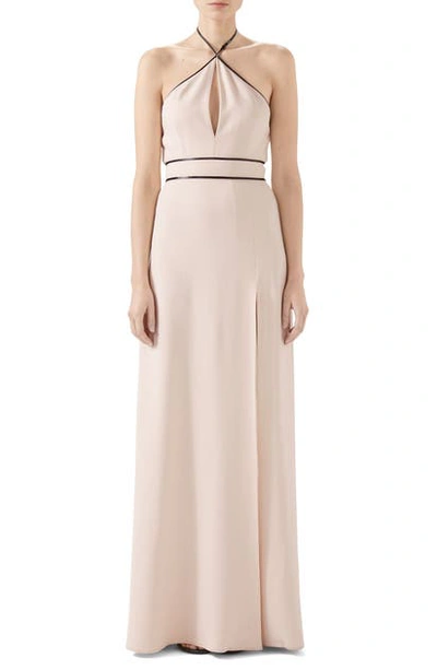 Shop Gucci Tech Jersey Halter Gown In Gardenia/ Mix