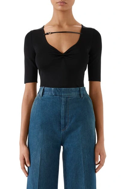 Shop Gucci Square-g Buckle Knit Top In Black