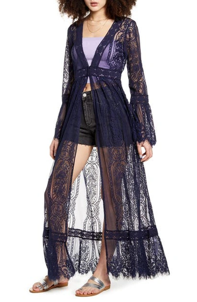 Shop Band Of Gypsies Bell Sleeve Lace Duster In Navy Nav