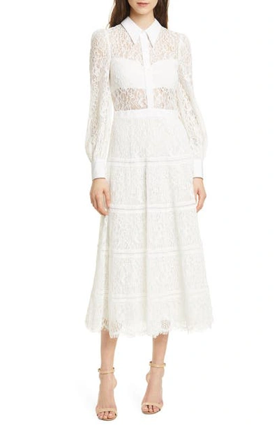 Shop Alice And Olivia Lace Anaya Lace Shirtdress In Off White