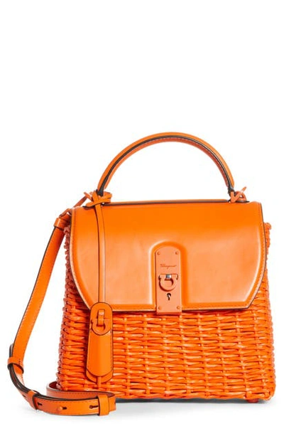 Shop Ferragamo Boxyz Weaving Leather Satchel In Orange Cosmos