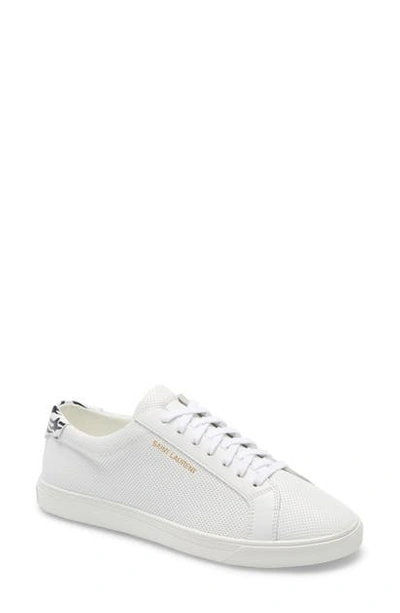 Shop Saint Laurent Andy Perforated Low Top Sneaker In White/ Zebra