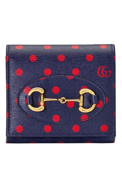 Shop Gucci 1955 Horsebit Polka Dot Leather Wallet In Blue/ Orange