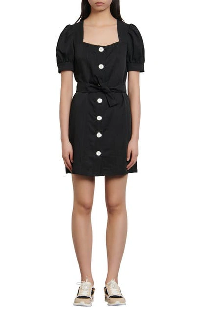 Shop Sandro Belted Short Sleeve Minidress In Black