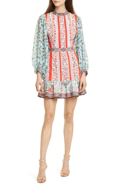 Shop Alice And Olivia Raya Mandarin Collar Cotton Long Sleeve Dress In Paloma Multi/ Combo