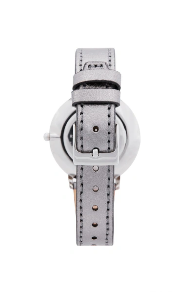 Shop Rebecca Minkoff Major Silver Tone Grey Leather Strap Watch, 35mm