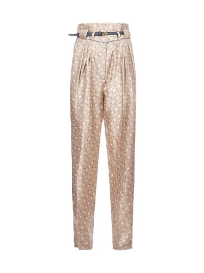 Shop Fendi High Waist Printed Pants In Beige