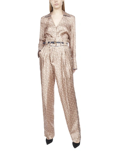 Shop Fendi High Waist Printed Pants In Beige