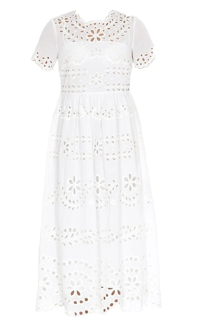 Shop Red Valentino Redvalentino Broderie Anglaise Flared Dress In White