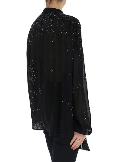 Shop Saint Laurent Embellished Sheer Blouse In Black