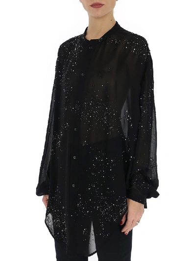 Shop Saint Laurent Embellished Sheer Blouse In Black