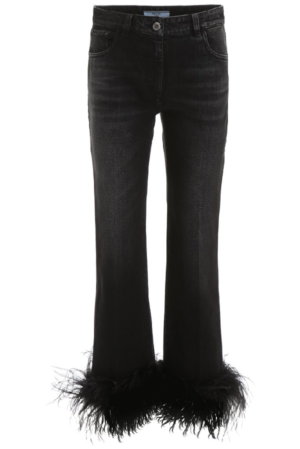 prada feather jeans