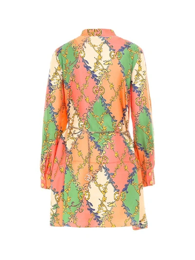 Shop Gucci All Over Logo Print Shirt Dress In Multi