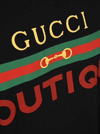 Shop Gucci Boutique Print Drawstring Hoodie In Black