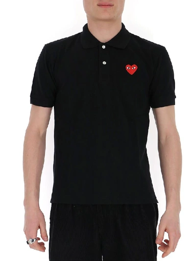 Shop Comme Des Garçons Play Heart Motif Polo Shirt In Black