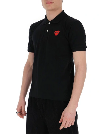 Shop Comme Des Garçons Play Heart Motif Polo Shirt In Black