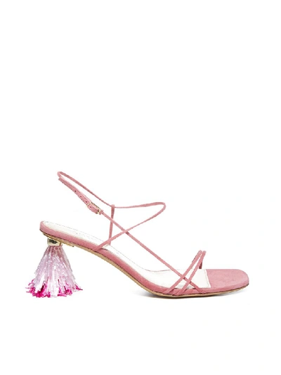 Shop Jacquemus Raphia Pompom Sandals In Pink