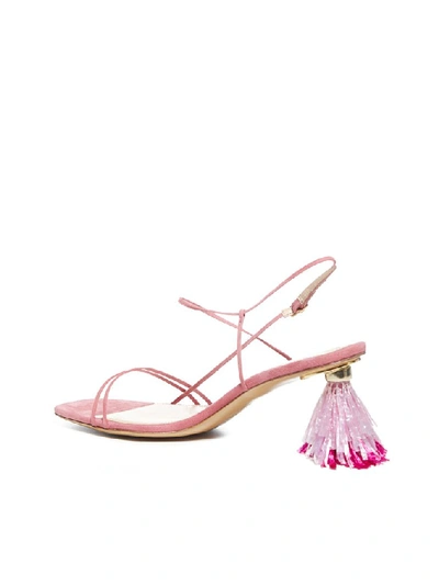 Shop Jacquemus Raphia Pompom Sandals In Pink