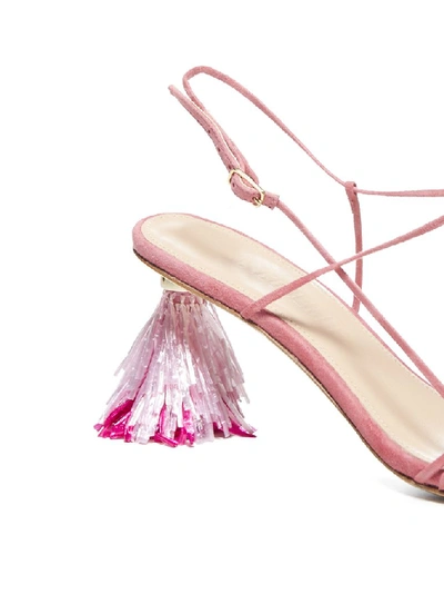Shop Jacquemus Raphia Pompom Sandals In Pink