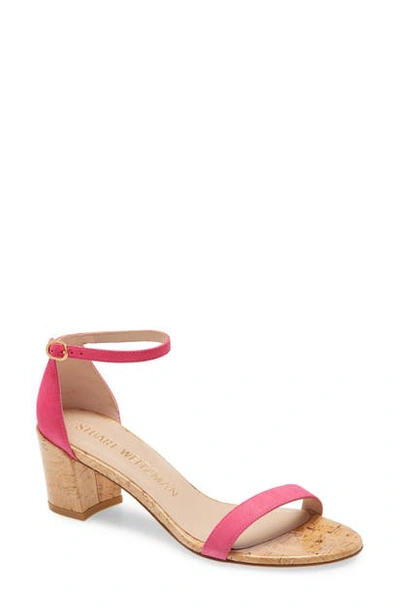 Shop Stuart Weitzman Simple Ankle Strap Sandal In Peonia/ Natural