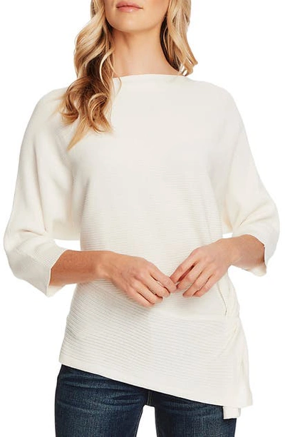 Shop Vince Camuto Twist Dolman Sleeve Ribbed Asymmetrical Top In Pearl Ivory