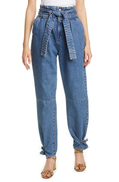 Shop Veronica Beard Addie Paperbag Waist Tapered Jeans In Beacon