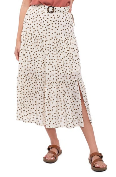 Shop Blu Pepper Tiered Polka Dot Midi Skirt In Ivory Multi