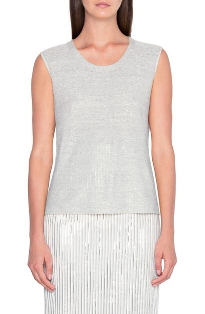Shop Akris Sequin Linen Blend Sweater Tank In Silver