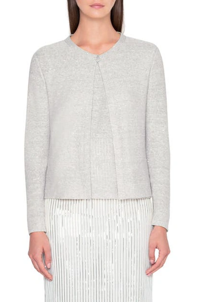 Shop Akris Sequin Linen Blend Cardigan In Silver