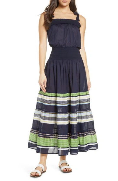 Shop Tory Burch Smocked Cover-up Maxi Dress In Field Day Stripe