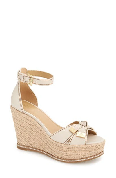 Shop Michael Michael Kors Ripley Wedge Sandal In Light Cream Leather