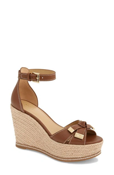 Shop Michael Michael Kors Ripley Wedge Sandal In Luggage Leather