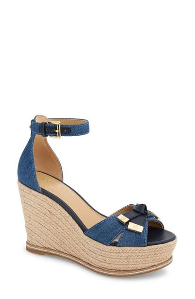 Shop Michael Michael Kors Ripley Wedge Sandal In Light Denim Leather