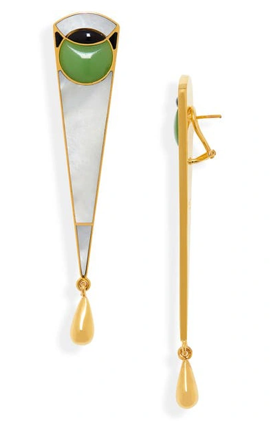 Shop Monica Sordo Ennio Drop Earrings In Yellow Gold/ Green Multi