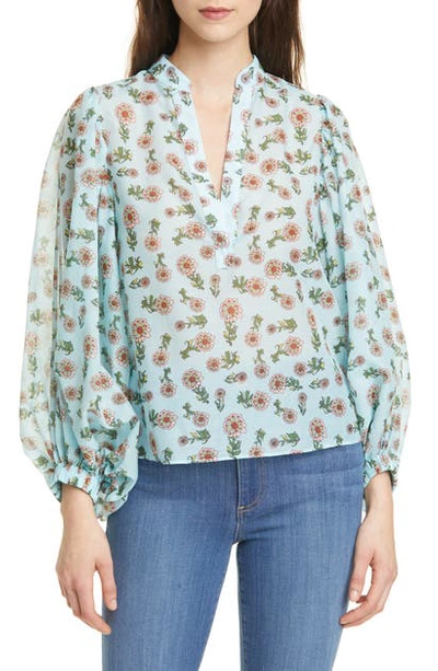 Shop Alice And Olivia Raya Split Collar Cotton & Silk Blouse In Paloma Multi/ Combo