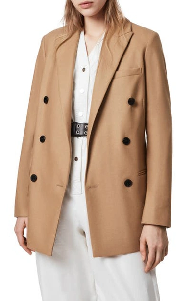 Shop Allsaints Astrid Double Breasted Blazer In Camel Brown