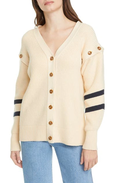 Shop Adeam Sailor Angel Hair Removable Sleeve Cotton Blend Cardigan In Oyster Beige