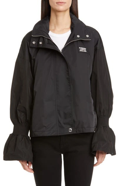 Shop Burberry Neston Flare Cuff Water Resistant Rain Jacket In Black