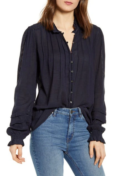 Shop Faherty Willa Button Front Peasant Blouse In Navy