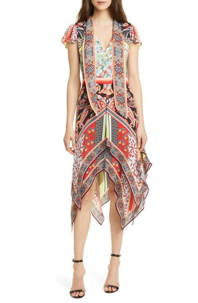 Shop Alice And Olivia Tie Neck Handkerchief Hem Dress In Paloma Multi