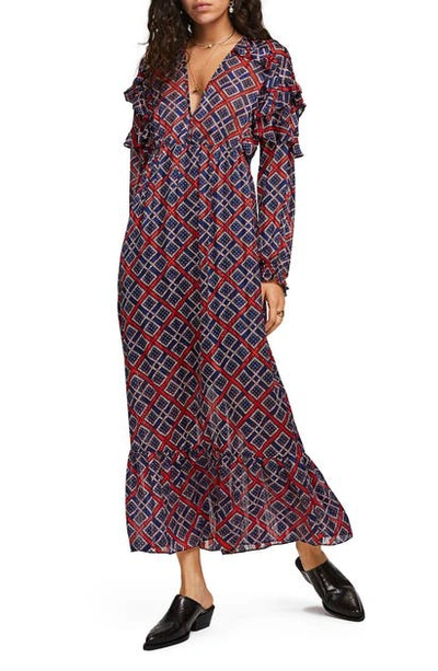 Shop Scotch & Soda Tile Print Long Sleeve Maxi Dress In Combo B