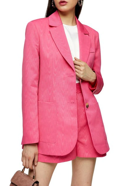 Topshop Double Breasted Bold Shoulder Blazer In Bright Pink | ModeSens